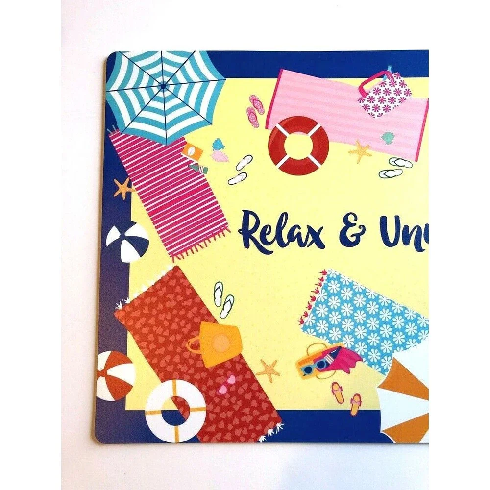 Beach Umbrellas Flip Flop Vinyl Foam Back Placemats Set of 4 Relax Unwind Summer